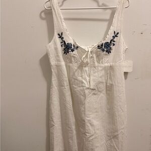 Altar'd State White Dress with Blue Embroidery